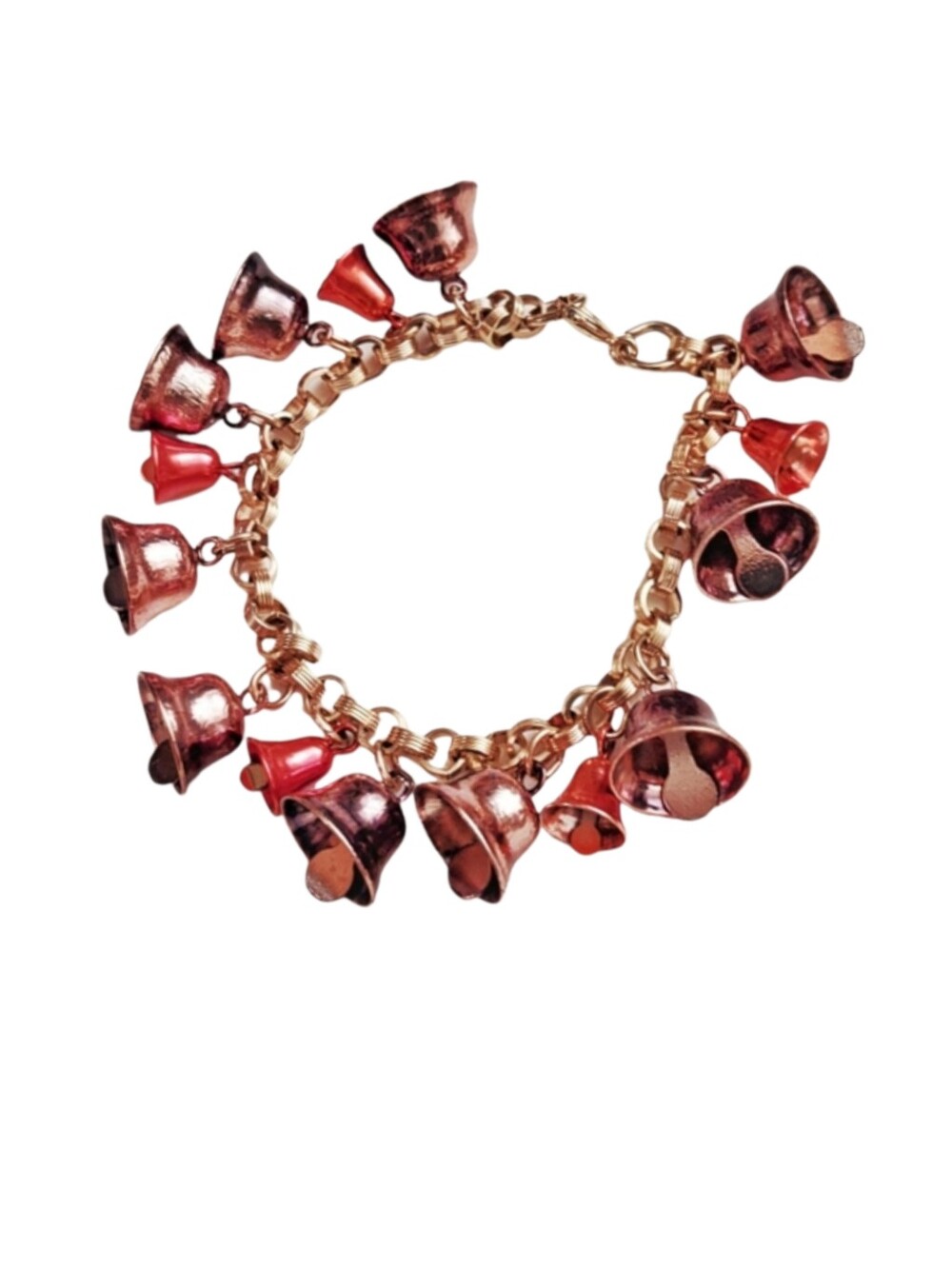 Christmas Gold Tone Bracelet with Multicolor Bells Charms